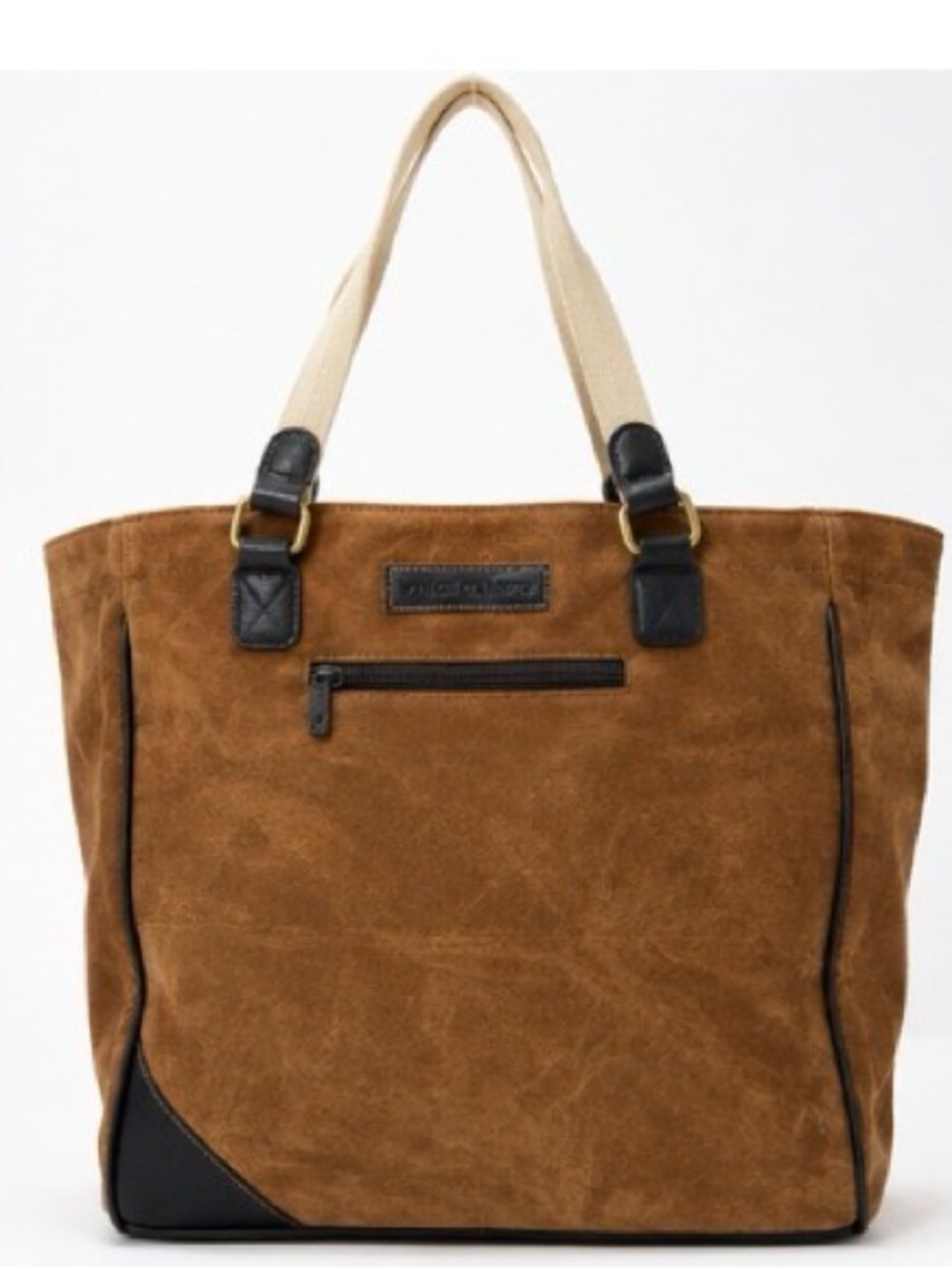 Vince Camuto Brown Suede Messenger Tote with Black Trim